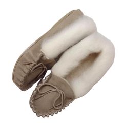 Ladies Genuine Suede and Lambswool Moccasin with PVC Sole Handmade in the UK - Beige