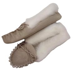 Ladies Luxury Beige Sheepskin Moccasin with Wool Lining & Soft Sole - Handmade in the UK