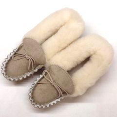 Ladies Genuine Sheepskin Moccasins with PVC Sole & Fluffy collar 