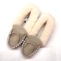 Ladies Genuine Sheepskin Moccasins with Soft Sole & Fluffy Cuff 