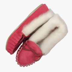 LADIES GENUINE SUEDE AND LAMBSWOOL MOCCASIN SLIPPERS WITH PVC SOLE HANDMADE IN THE UK