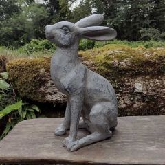 New Verdigris Alert Hare Garden Ornament Resin Statue 