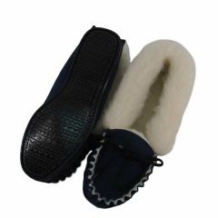 Ladies Genuine Suede and Lambswool Moccasins Handmade in the UK - NAVY